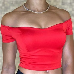 Red Smocked Crop Top